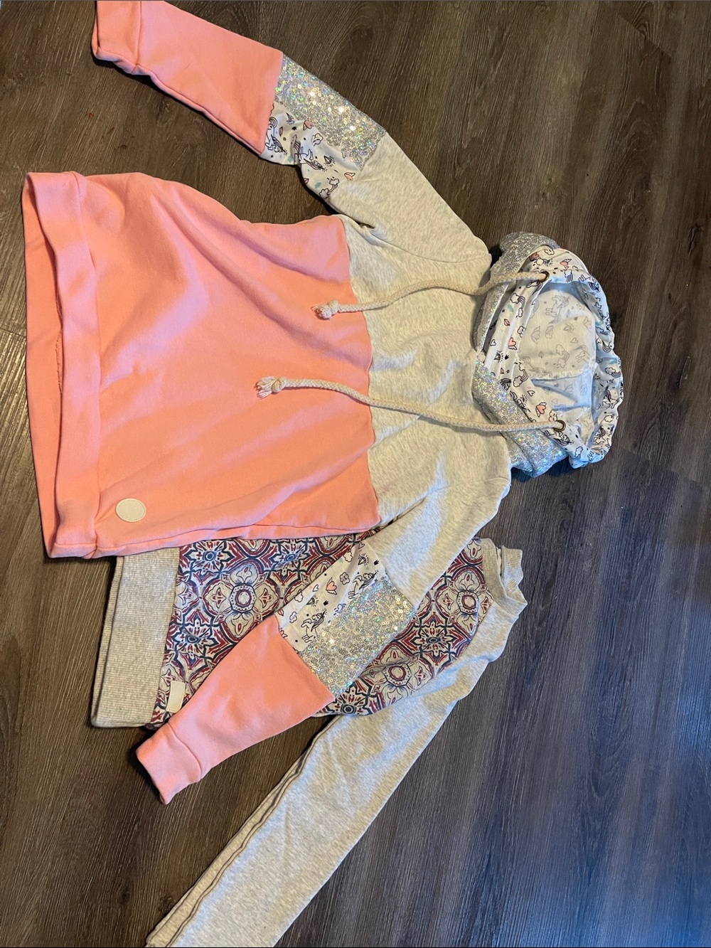 Girls Pink & Light Gray Hooded Pullover Sweatshirt